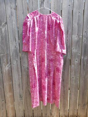 Vintage Mennonite Dress Pink Rose Plus Size 3X 51" Bust Prairie Puffed Sleeves
